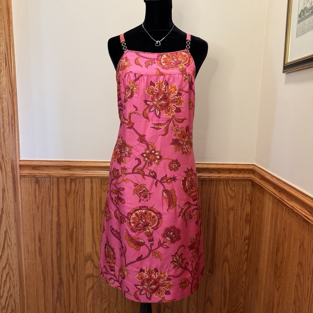 Ann Taylor Pink Paisley Silk Halter Sleeveless A Line Midi Slip Dress Sz 10 VTG